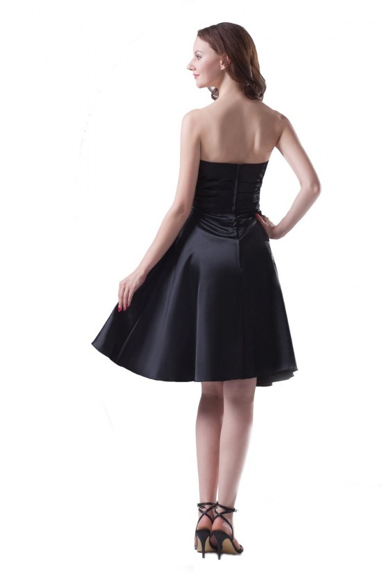 A-Line Strapless Short Black Satin Bridesmaid Dresses/Wedding Party Dresses BD010116