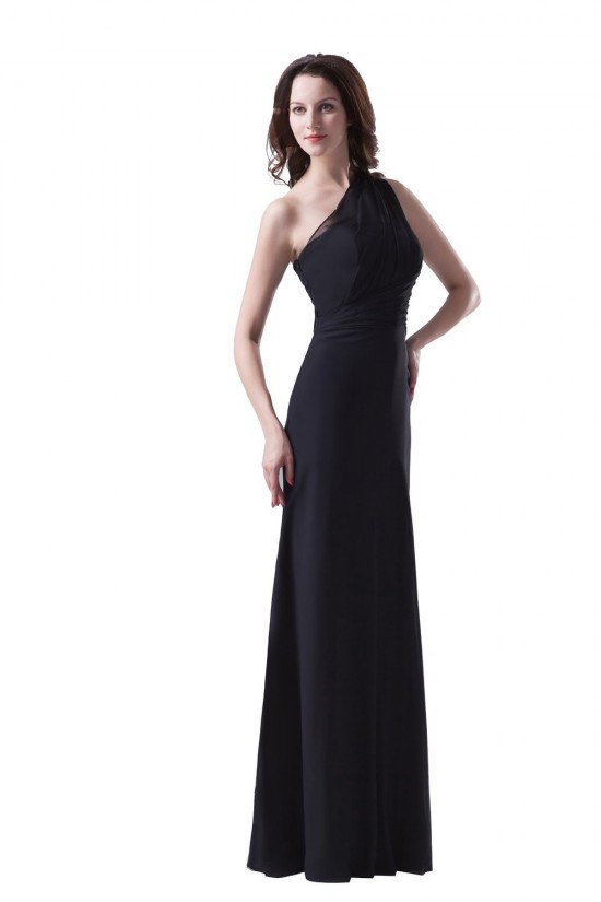 A-Line One-Shoulder Long Black Chiffon Bridesmaid Dresses/Wedding Party Dresses BD010117