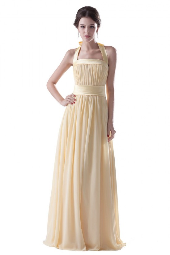 Sheath/Column Halter Long Yellow Chiffon Bridesmaid Dresses/Wedding Party Dresses BD010121