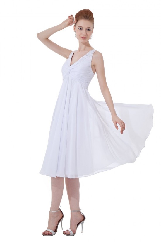 A-Line V-Neck Short White Chiffon Bridesmaid Dresses/Wedding Party Dresses BD010122