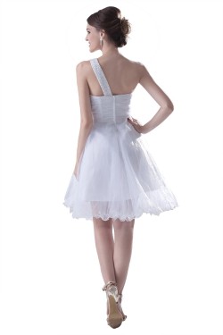 A-Line One-Shoulder Beaded White Short Bridesmaid Dresses/Wedding Party Dresses BD010123
