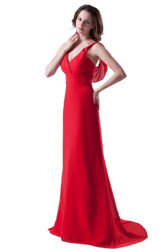 Sheath/Column V-Neck Straps Sleeveless Long Red Bridesmaid Dresses/Wedding Party Dresses BD010125