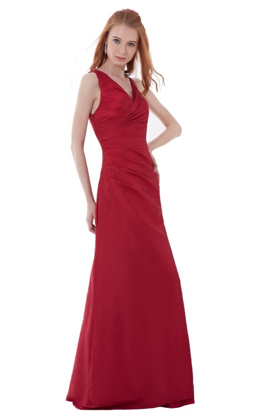 V-Neck Long Red Bridesmaid Dresses/Wedding Party Dresses BD010126