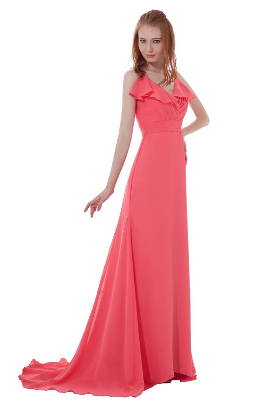 A-Line Spaghetti Strap V-Neck Long Chiffon Bridesmaid Dresses/Wedding Party Dresses BD010136