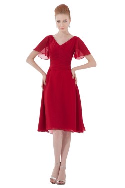 A-Line V-Neck Short Sleeve Red Chiffon Bridesmaid Dresses/Wedding Party Dresses BD010138