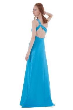 A-Line One-Shoulder Beaded Long Blue Bridesmaid Dresses/Wedding Party Dresses BD010143