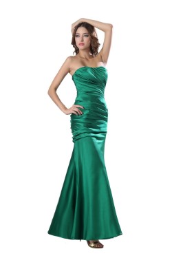 Sheath Strapless Long Green Satin Bridesmaid Dresses/Wedding Party Dresses BD010147