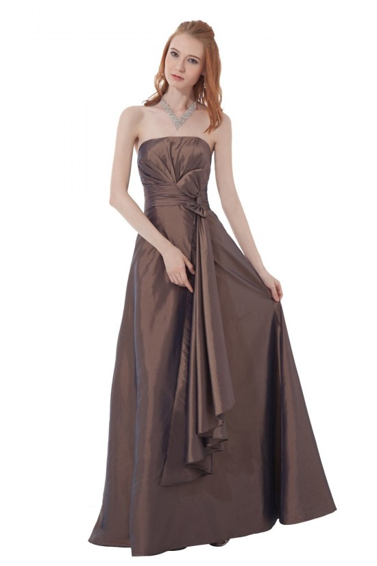 A-Line Strapless Long Chocolate Bridesmaid Dresses/Wedding Party Dresses BD010148