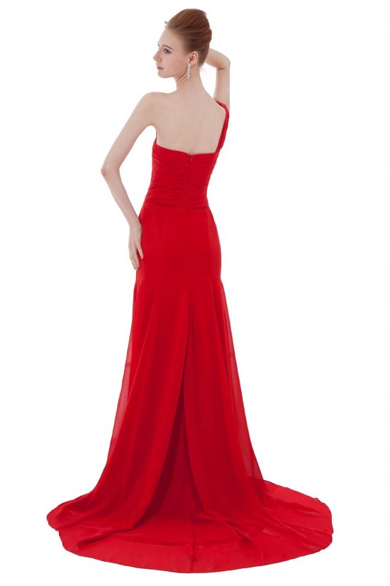 A-Line One-Shoulder Long Red Chiffon Bridesmaid Dresses/Wedding Party Dresses BD010158