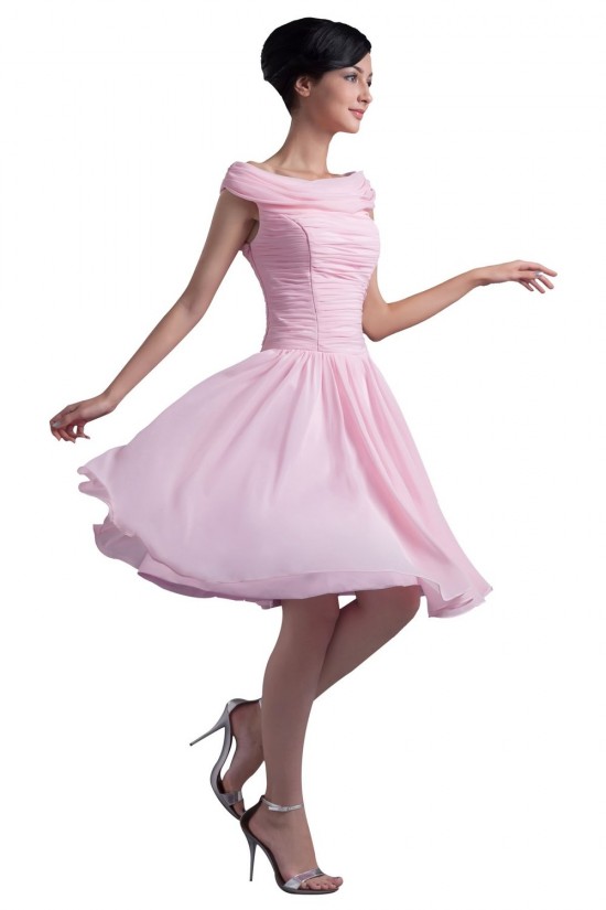 A-Line Off-The-Shoulder Short Pink Chiffon Bridesmaid Dresses/Wedding Party Dresses BD010161