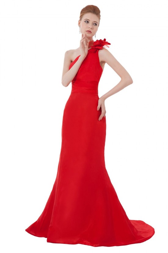 Trumpet/Mermaid One-Shoulder Long Red Bridesmaid Dresses/Wedding Party Dresses BD010166