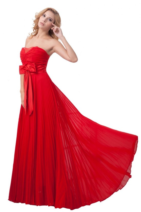 A-Line Pleated Long Red Chiffon Bridesmaid Dresses/Wedding Party Dresses BD010167