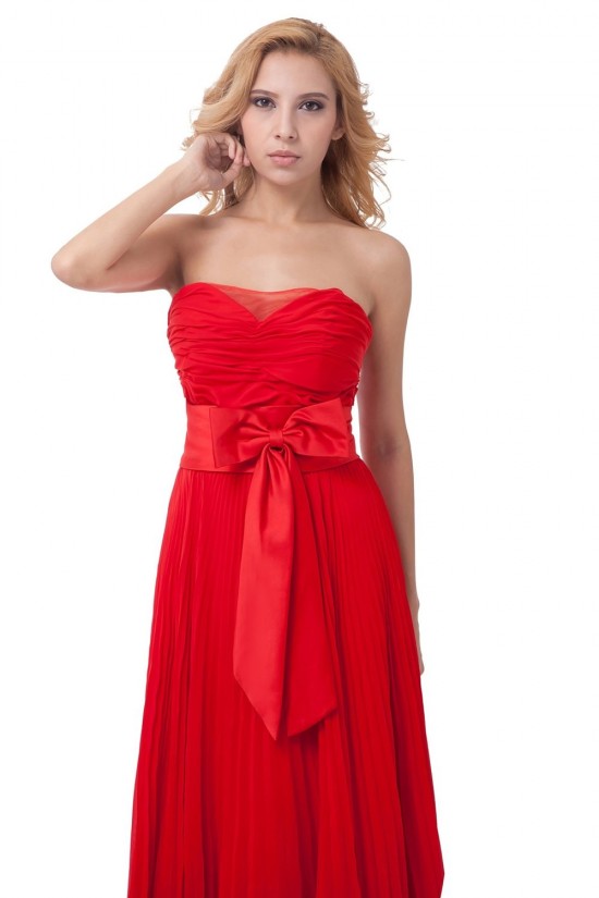 A-Line Pleated Long Red Chiffon Bridesmaid Dresses/Wedding Party Dresses BD010167