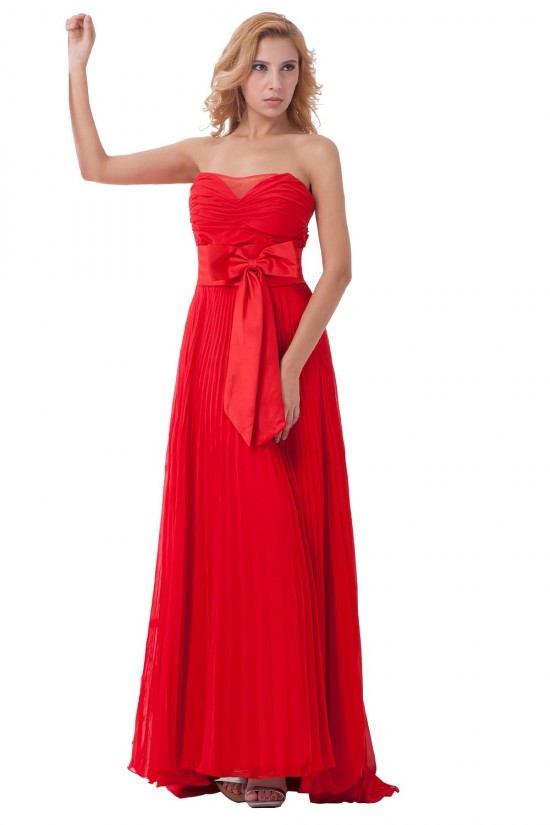 A-Line Pleated Long Red Chiffon Bridesmaid Dresses/Wedding Party Dresses BD010167