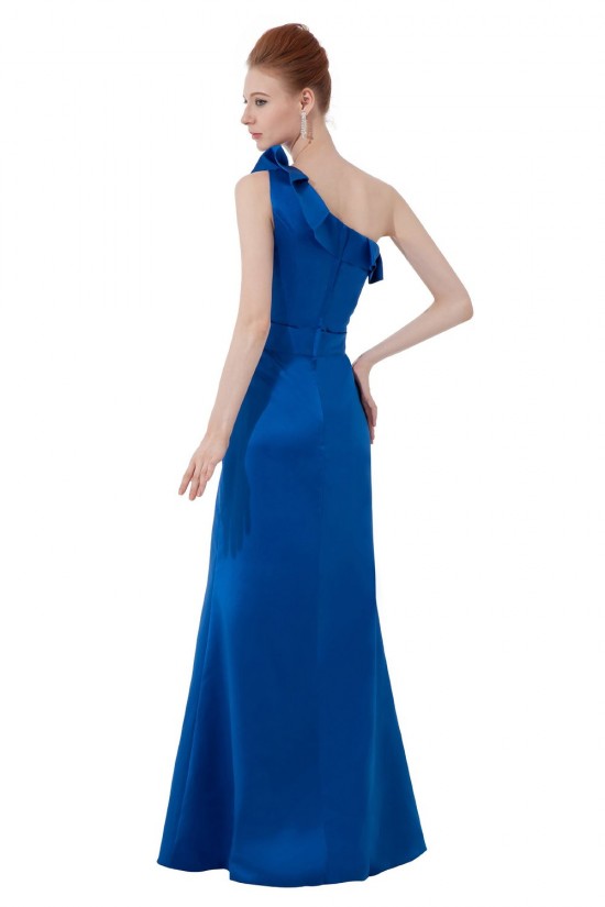 A-Line One-Shoulder Royal Blue Satin Long Bridesmaid Dresses/Wedding Party Dresses BD010173