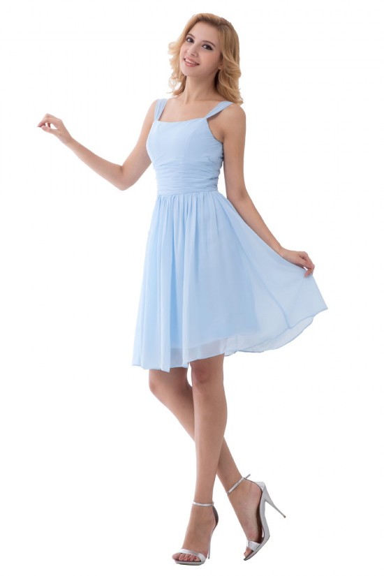 A-Line Straps Sleeveless Short Blue Chiffon Bridesmaid Dresses/Wedding Party Dresses BD010178