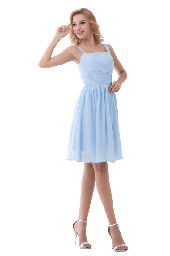 A-Line Straps Sleeveless Short Blue Chiffon Bridesmaid Dresses/Wedding Party Dresses BD010178