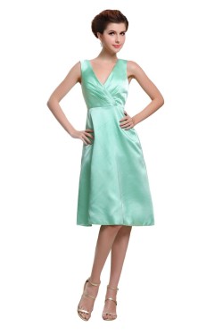 A-Line V-Neck Knee-Length Mint Green Satin Bridesmaid Dresses/Wedding Party Dresses BD010180