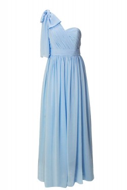 A-Line One-Shoulder Blue Long Chiffon Bridesmaid Dresses/Wedding Party Dresses BD010182