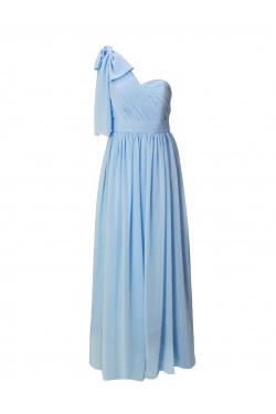 A-Line One-Shoulder Blue Long Chiffon Bridesmaid Dresses/Wedding Party Dresses BD010182