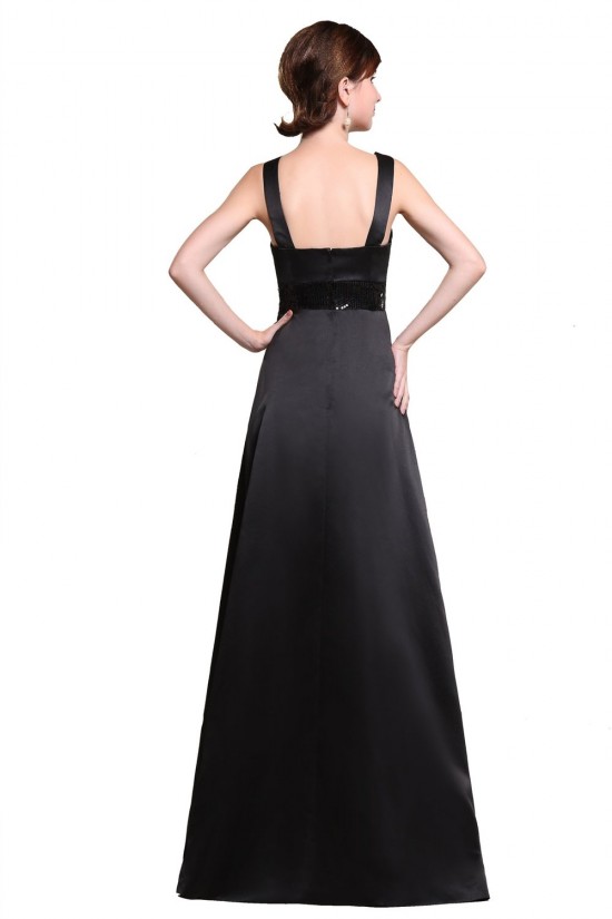 A-Line Straps Sleeveless Long Black Satin Bridesmaid Dresses/Wedding Party Dresses BD010187