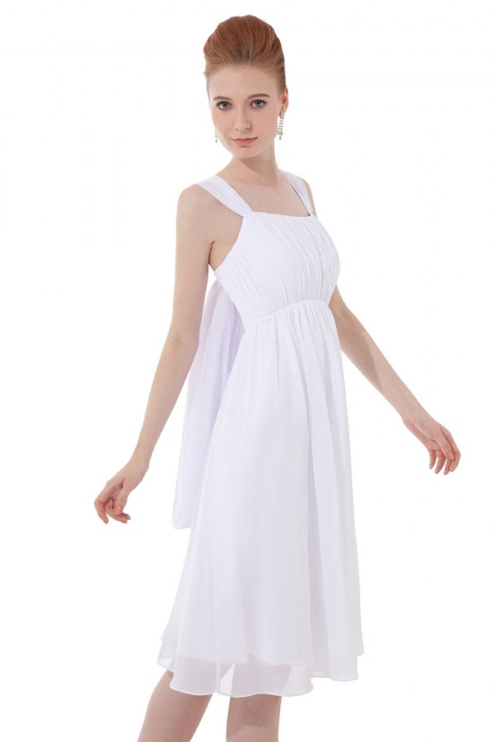 A-Line Straps Short White Chiffon Bridesmaid Dresses/Wedding Party Dresses BD010190
