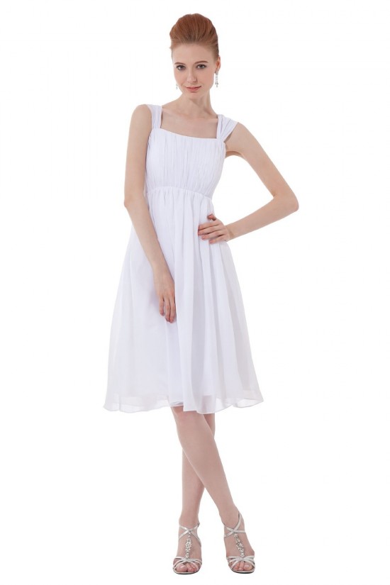 A-Line Straps Short White Chiffon Bridesmaid Dresses/Wedding Party Dresses BD010190