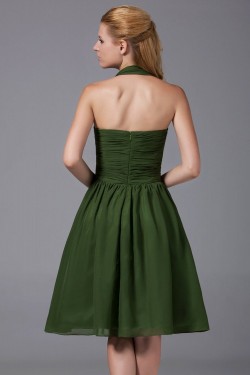 A-Line Halter Green Short Chiffon Bridesmaid Dresses/Wedding Party Dresses BD010191