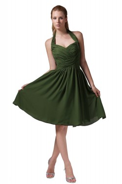 A-Line Halter Green Short Chiffon Bridesmaid Dresses/Wedding Party Dresses BD010191
