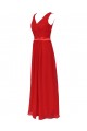 A-Line V-Neck Red Chiffon and Lace Back Long Bridesmaid Dresses/Wedding Party Dresses BD010195