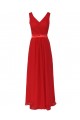 A-Line V-Neck Red Chiffon and Lace Back Long Bridesmaid Dresses/Wedding Party Dresses BD010195