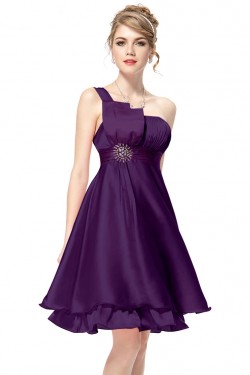 A-Line One-Shoulder Short Purple Bridesmaid Dresses/Wedding Party Dresses BD010210