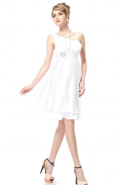 A-Line One-Shoulder Short White Bridesmaid Dresses/Wedding Party Dresses BD010211