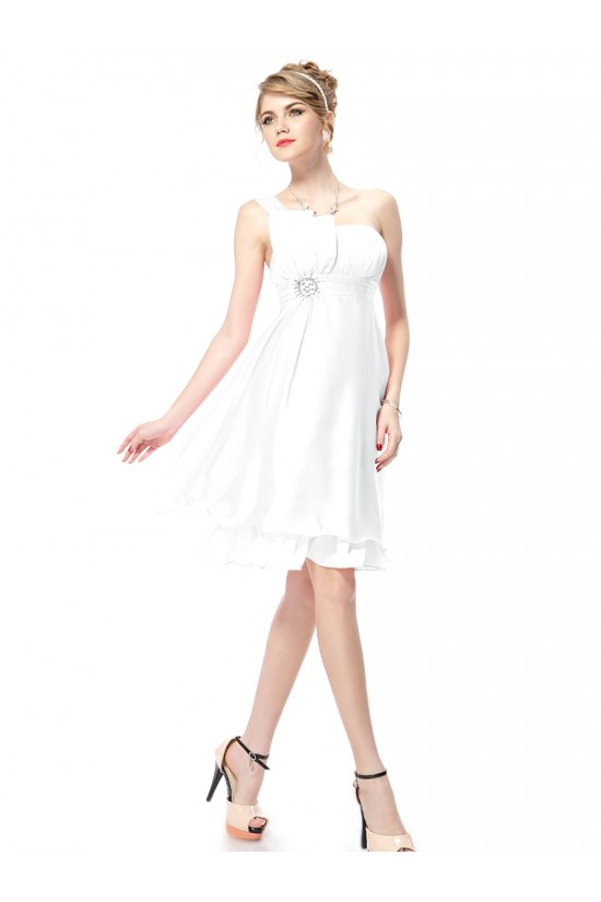 A-Line One-Shoulder Short White Bridesmaid Dresses/Wedding Party Dresses BD010211