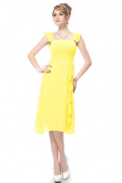 A-Line Straps Yellow Chiffon Short Bridesmaid Dresses/Wedding Party Dresses BD010215