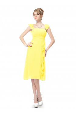 A-Line Straps Yellow Chiffon Short Bridesmaid Dresses/Wedding Party Dresses BD010215