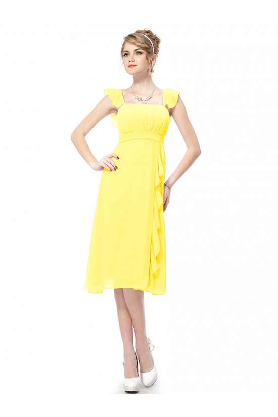 A-Line Straps Yellow Chiffon Short Bridesmaid Dresses/Wedding Party Dresses BD010215