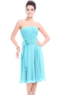 A-Line Strapless Blue Knee-Length Chiffon Bridesmaid Dresses/Wedding Party Dresses BD010216