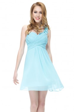 A-Line One-Shoulder Short Blue Chiffon Bridesmaid Dresses/Wedding Party Dresses BD010218