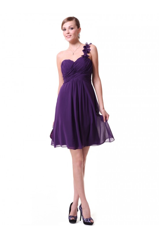 A-Line One-Shoulder Short Purple Chiffon Bridesmaid Dresses/Wedding Party Dresses BD010220