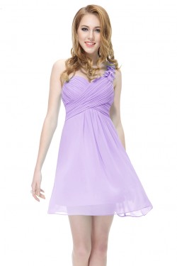 A-Line One-Shoulder Short Lilac Chiffon Bridesmaid Dresses/Wedding Party Dresses BD010221