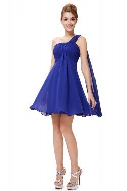 A-Line Empire One-Shoulder Short Royal Blue Chiffon Bridesmaid Dresses/Wedding Party Dresses BD010222