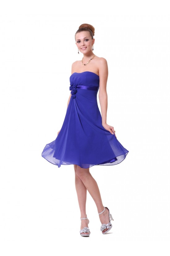 A-Line Strapless Royal Blue Chiffon Short Bridesmaid Dresses/Wedding Party Dresses BD010225