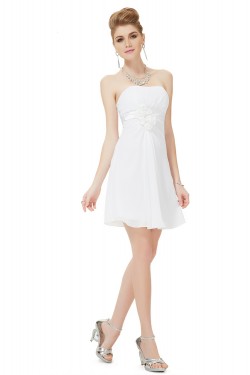 A-Line Strapless White Chiffon Short Bridesmaid Dresses/Wedding Party Dresses BD010226