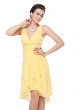 High Low V-Neck Yellow Chiffon Bridesmaid Dresses/Wedding Party Dresses BD010232