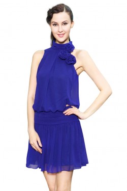 Short/Mini Royal Blue High Neck Chiffon Bridesmaid Dresses/Wedding Party Dresses BD010233