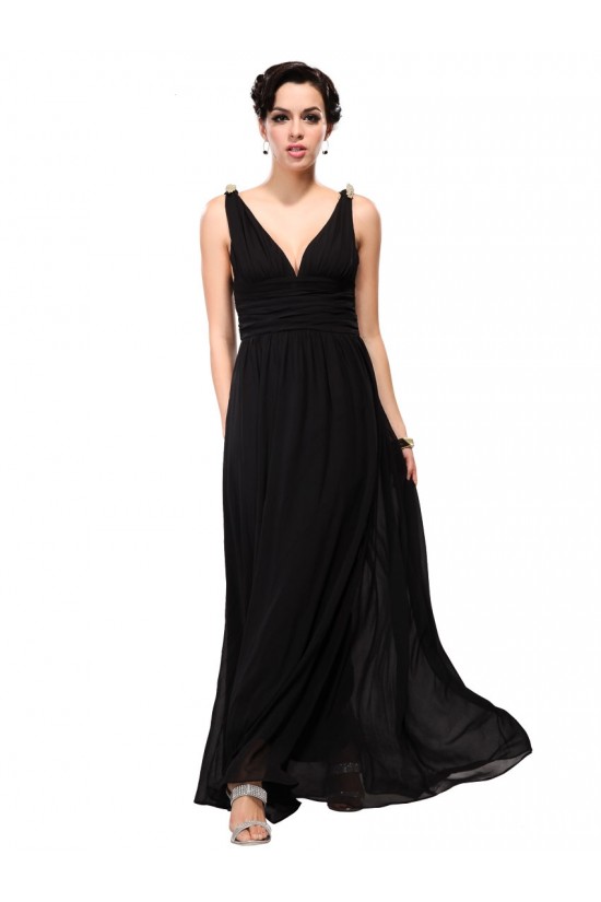 A-Line V-Neck Black Long Chiffon Bridesmaid Dresses/Wedding Party Dresses BD010236