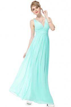 A-Line V-Neck Long Blue Chiffon Bridesmaid Dresses/Wedding Party Dresses BD010237