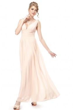 A-Line V-Neck Long Pink Chiffon Bridesmaid Dresses/Wedding Party Dresses BD010238