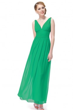 A-Line V-Neck Long Green Chiffon Bridesmaid Dresses/Wedding Party Dresses BD010240